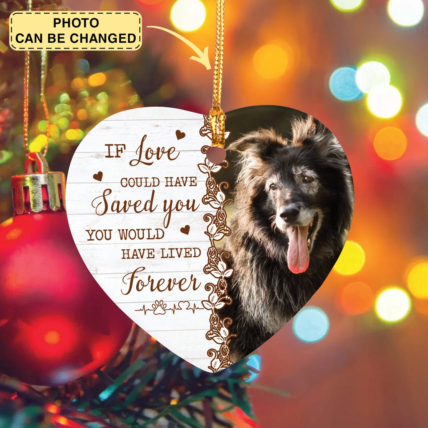 Custom Photo Death Ends A Life, Not A Relationship - Memorial Personalized Custom Ornament - Ceramic Heart Shaped - Christmas Gift, Sympathy Gift For Pet Owners, Pet Lovers
