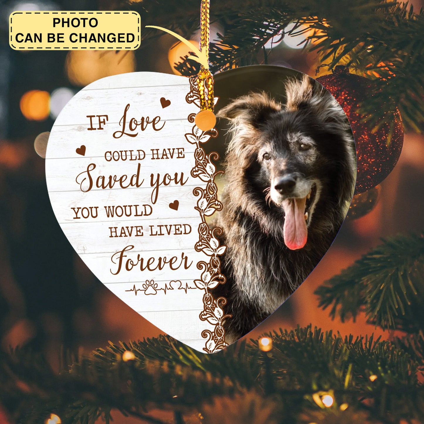 Custom Photo Death Ends A Life, Not A Relationship - Memorial Personalized Custom Ornament - Ceramic Heart Shaped - Christmas Gift, Sympathy Gift For Pet Owners, Pet Lovers