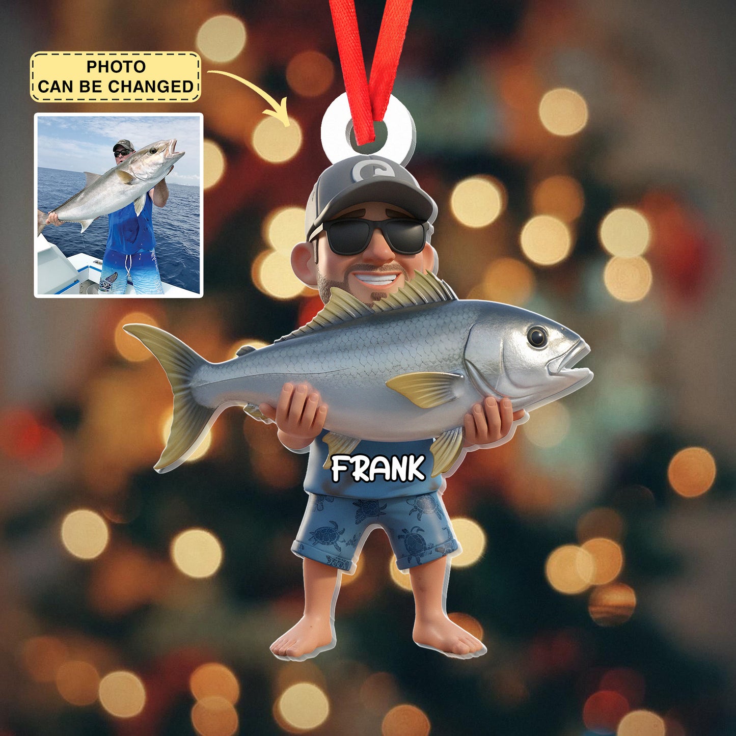 Custom Photo Acrylic Ornament - Personalized Christmas Birthday Fishing Gifts For Fisherman - Hooked On Happiness