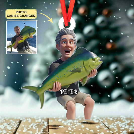 Custom Photo Acrylic Ornament - Personalized Christmas Birthday Fishing Gifts For Fisherman - Hooked On Happiness