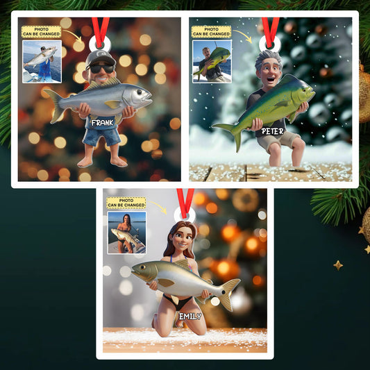 Custom Photo Acrylic Ornament - Personalized Christmas Birthday Fishing Gifts For Fisherman - Hooked On Happiness