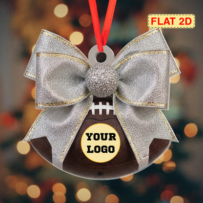 Personalized Football Bow Christmas Ornament: Custom Logo Name