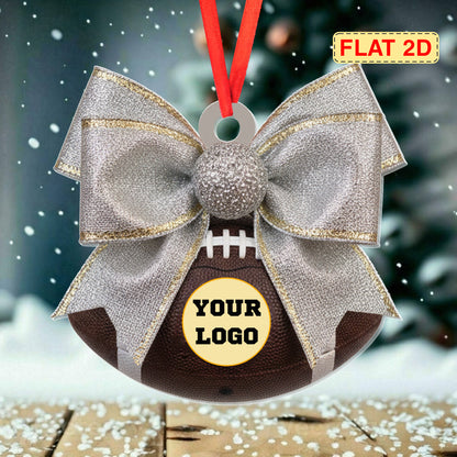 Personalized Football Bow Christmas Ornament: Custom Logo Name