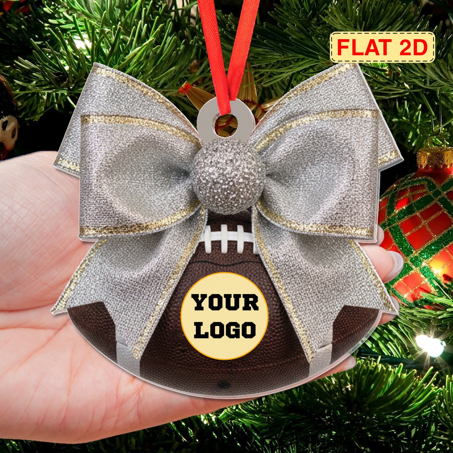 Personalized Football Bow Christmas Ornament: Custom Logo Name