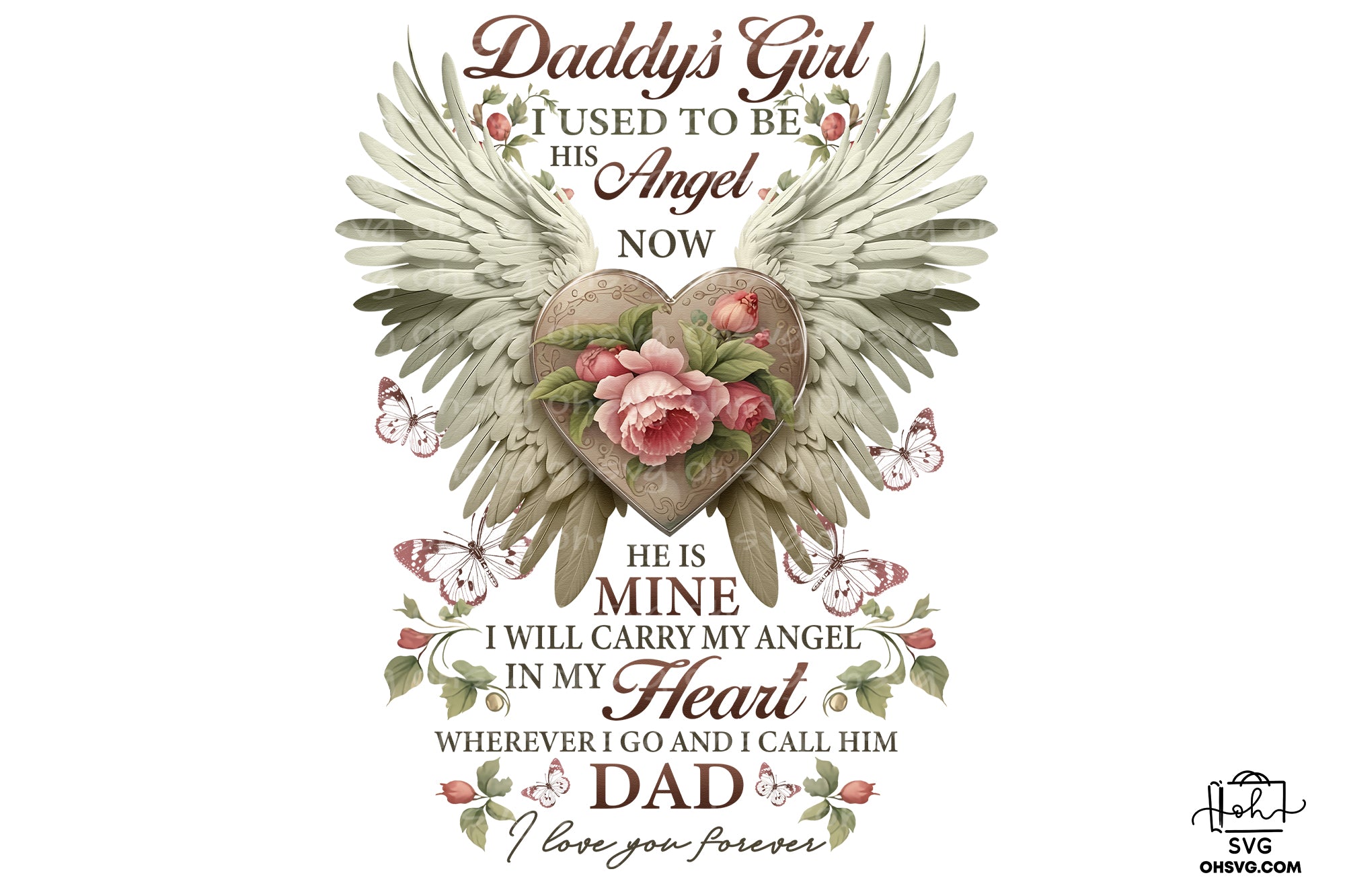 Daddy's Girl I Used To Be His Angel Now He Is Mine PNG, Angel Wings PNG, Memorial PNG, Heaven PNG