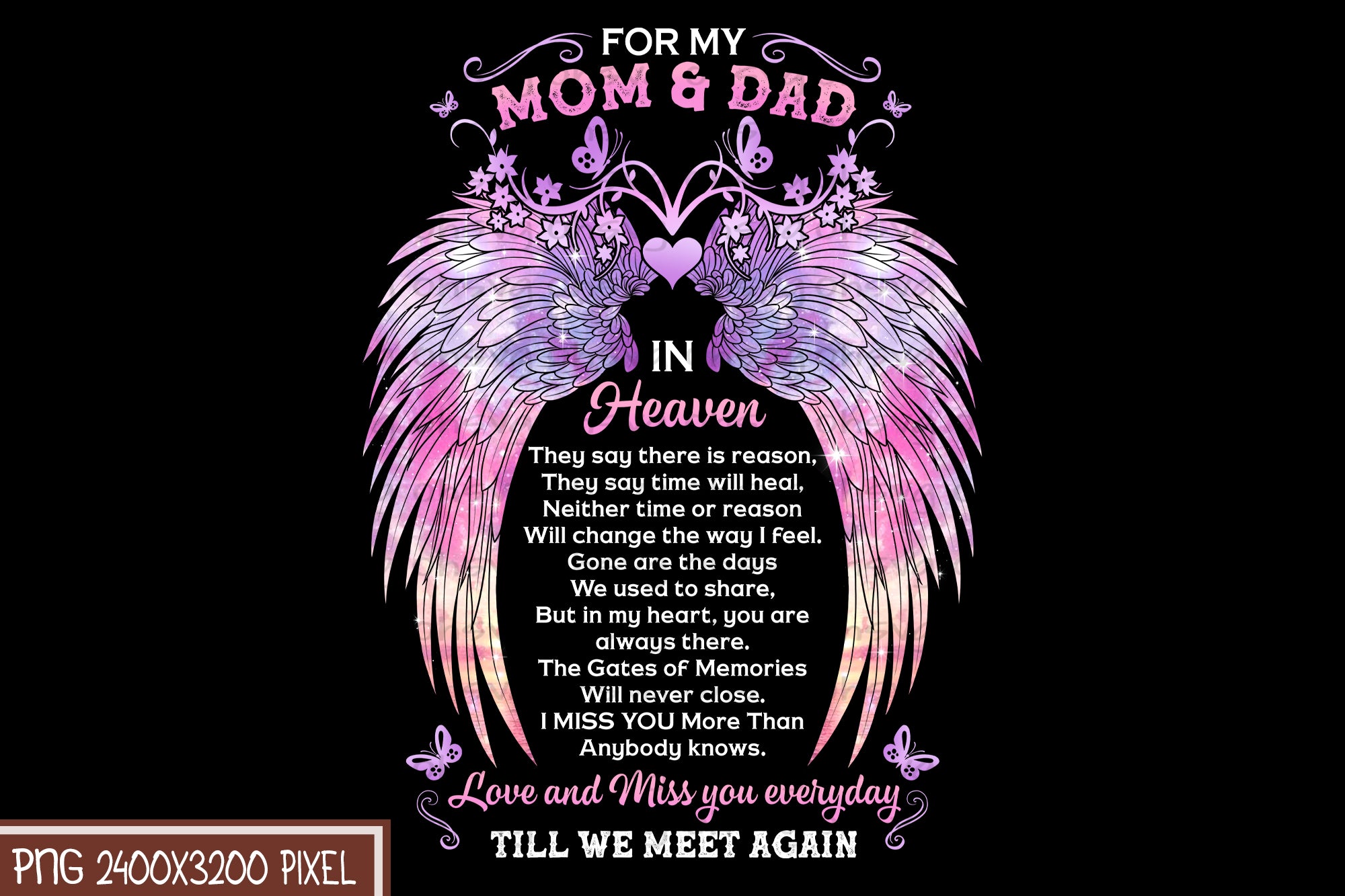 For My Mom & Dad In Heaven PNG, Angel Wings PNG, Memorial PNG, Heaven PNG