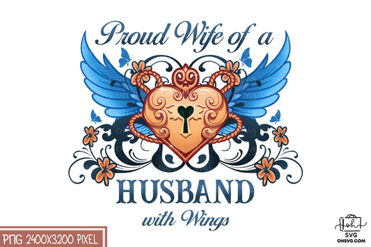 Proud Wife Of A Husband With Wings PNG, Angel Wings PNG, Memorial PNG, Heaven PNG
