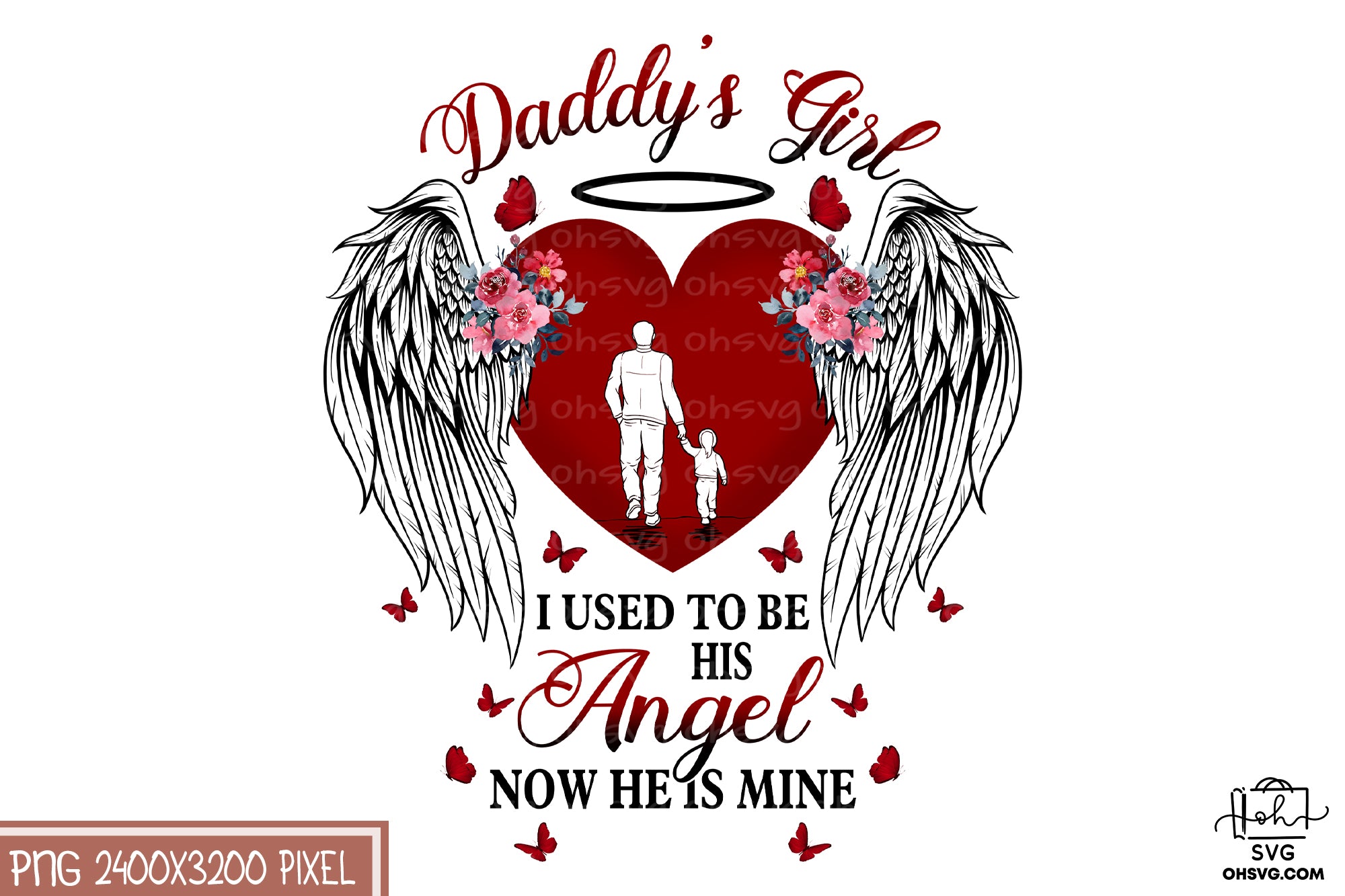 Daddy's Girl I Used To Be His Angel PNG, Angel Wings PNG, Memorial PNG, Heaven PNG
