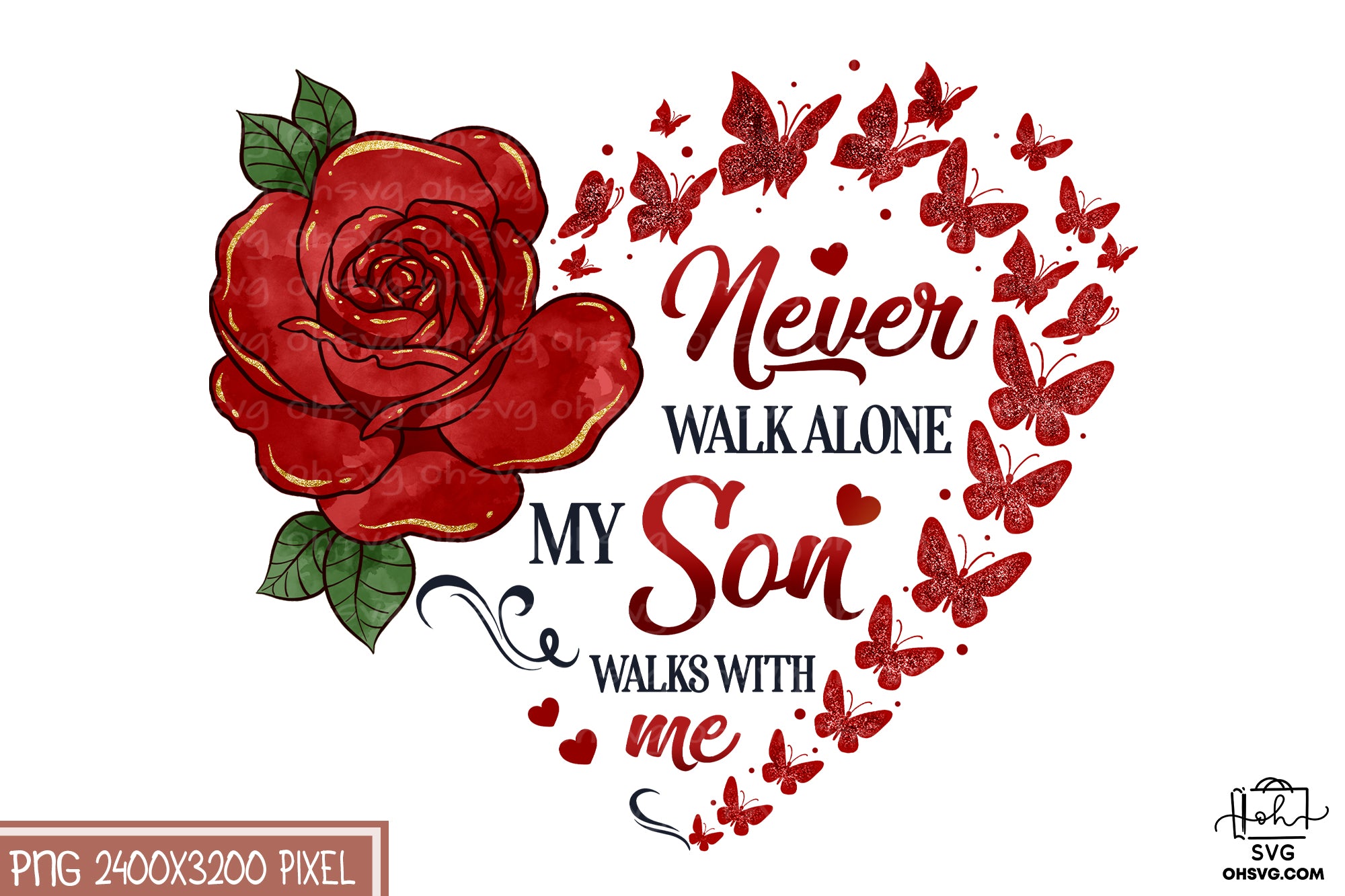 Never Walk Alone My Son Walks With Me PNG, Angel Wings PNG, Memorial PNG, Heaven PNG