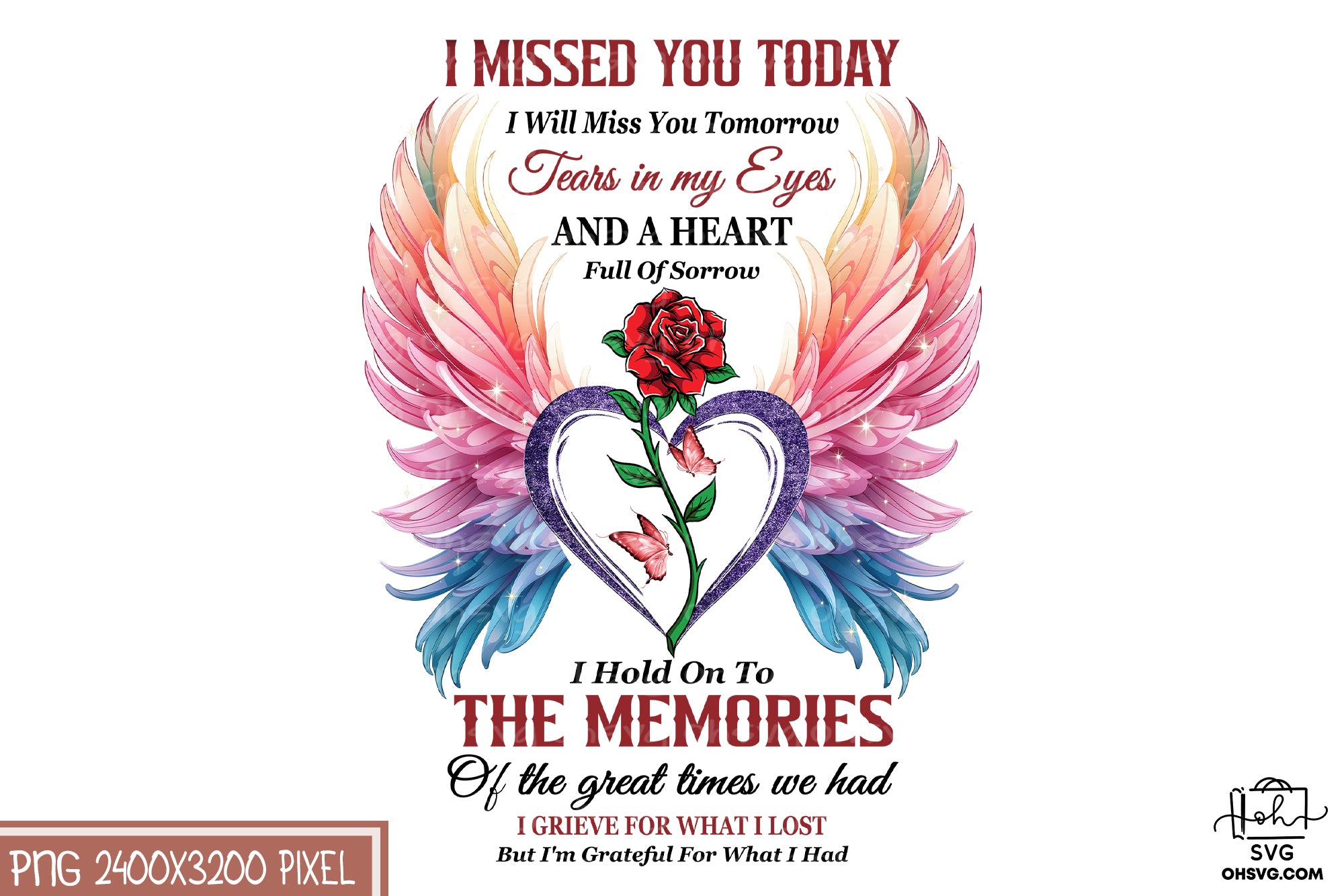 I Missed You Today, I Will Miss You Tomorrow PNG, Angel Wings PNG, Memorial PNG, Heaven PNG