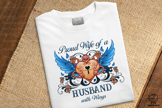 Proud Wife Of A Husband With Wings PNG, Angel Wings PNG, Memorial PNG, Heaven PNG