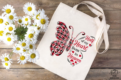 Half Of My Heart Lives In Heaven PNG, Angel Wings PNG, Memorial PNG, Heaven PNG