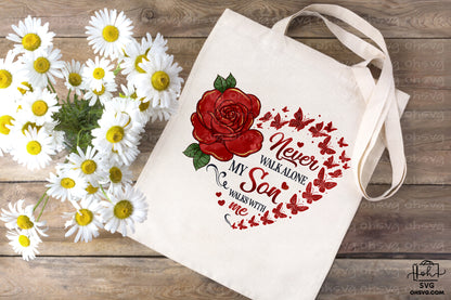 Never Walk Alone My Son Walks With Me PNG, Angel Wings PNG, Memorial PNG, Heaven PNG