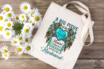 A Big Piece Of My Heart Lives In Heaven PNG, Angel Wings PNG, Memorial PNG, Heaven PNG