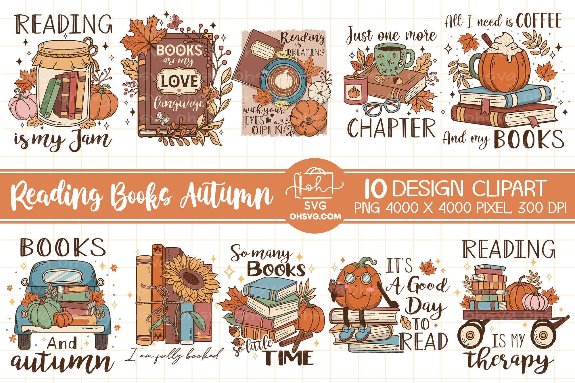 Reading Books and Autumn Sublimation PNG, Love Reading PNG, Book Lover PNG, Reading Book PNG