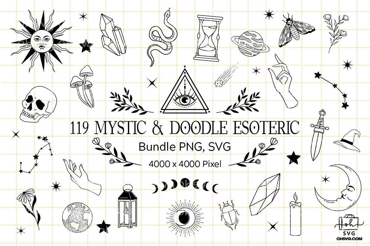Hand Drawn Mystic & Doodle Esoteric Sublimation SVG, Fantasy SVG, Mystical Moon SVG, Magic Art SVG