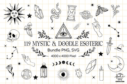 Hand Drawn Mystic & Doodle Esoteric Sublimation SVG, Fantasy SVG, Mystical Moon SVG, Magic Art SVG