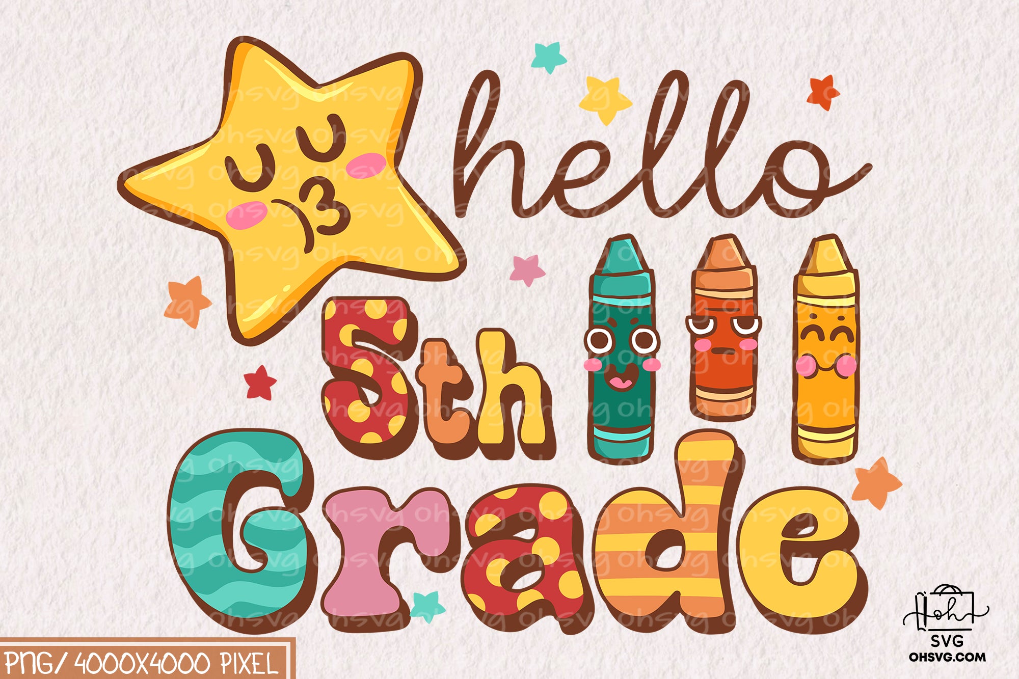 Hello 5th Grade Sublimation PNG, Back To School PNG, School PNG