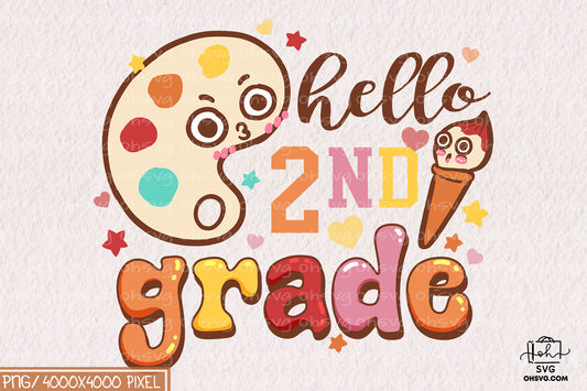 Hello 2nd Grade Sublimation PNG, Back To School PNG, School PNG