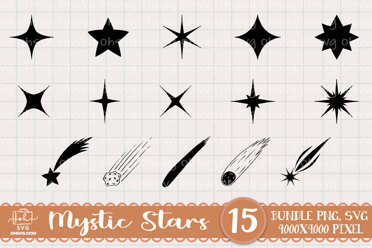 Hand Drawn Stars & Comets Sublimation SVG, Fantasy SVG, Mystical Moon SVG, Magic Art SVG
