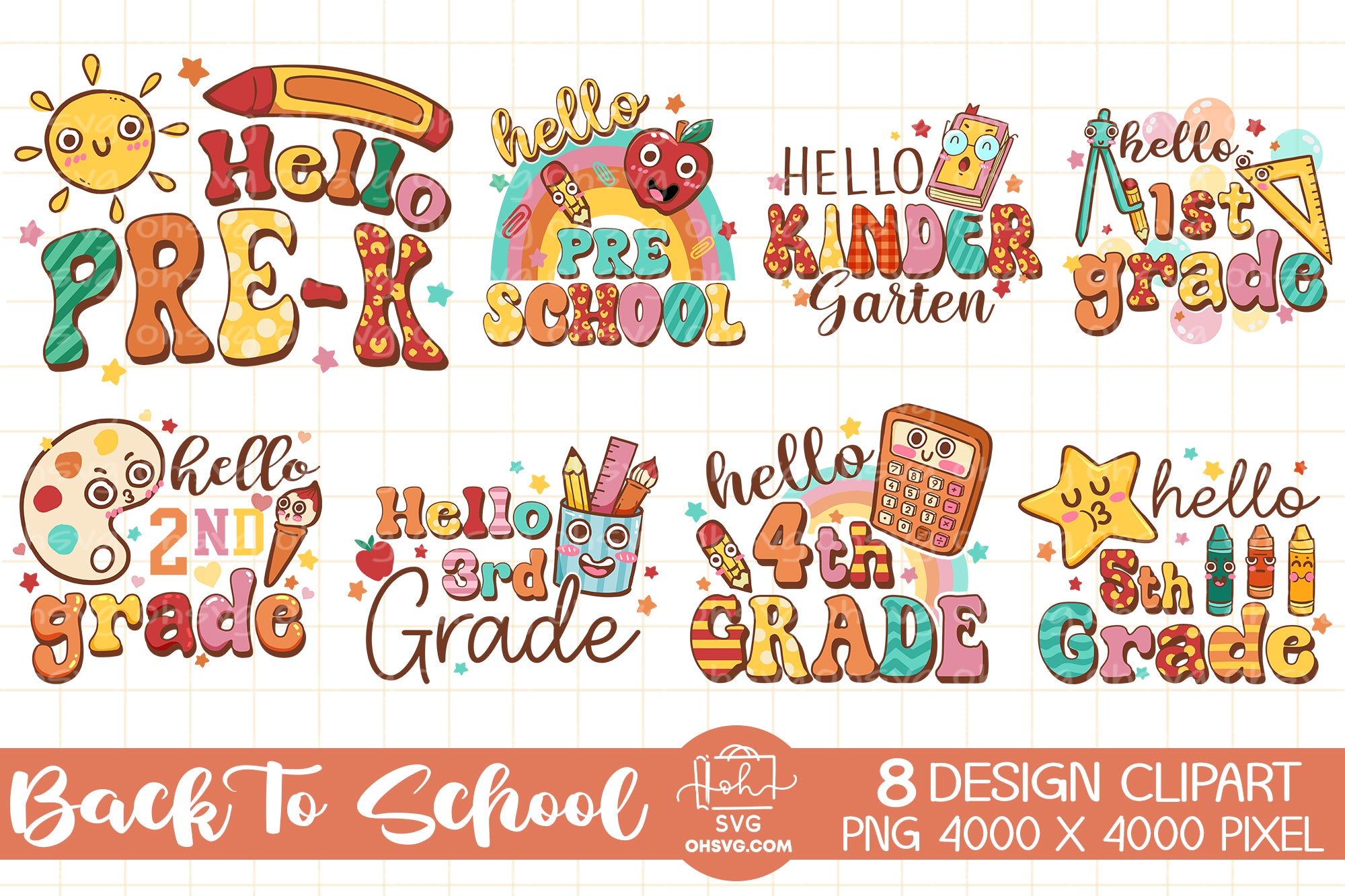 Back to School Hello School Bundle PNG, Back To School PNG, School PNG