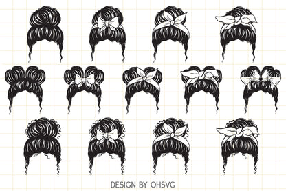 Mom or Girl Life Messy Bun Hair Bundle SVG, Messy Bun SVG, Bannada SVG