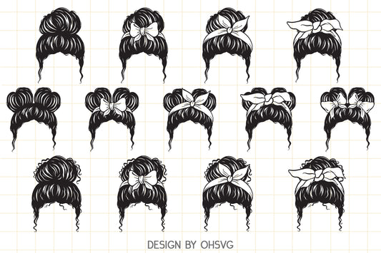 Mom or Girl Life Messy Bun Hair Bundle SVG, Messy Bun SVG, Bannada SVG