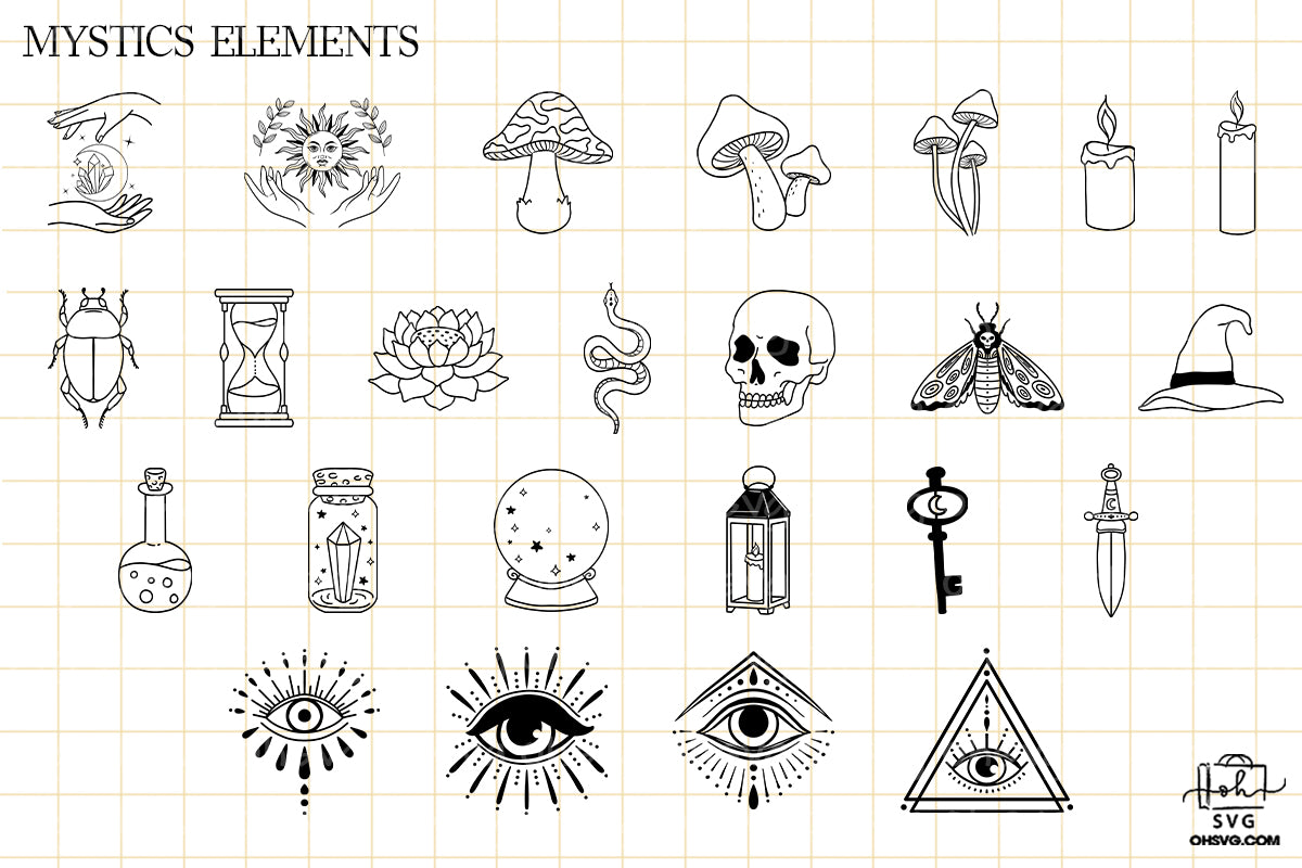 Hand Drawn Mystic & Doodle Esoteric Sublimation SVG, Fantasy SVG, Mystical Moon SVG, Magic Art SVG