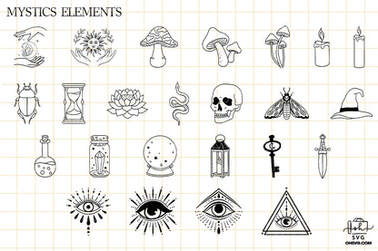 Hand Drawn Mystic & Doodle Esoteric Sublimation SVG, Fantasy SVG, Mystical Moon SVG, Magic Art SVG