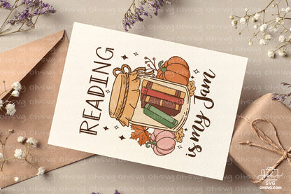 Reading Books and Autumn Sublimation PNG, Love Reading PNG, Book Lover PNG, Reading Book PNG