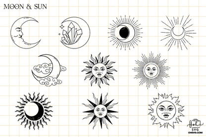 Hand Drawn Mystic & Doodle Esoteric Sublimation SVG, Fantasy SVG, Mystical Moon SVG, Magic Art SVG
