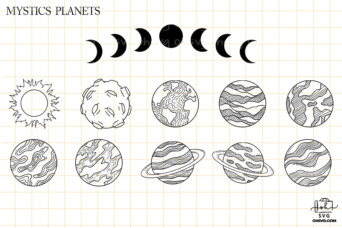 Hand Drawn Mystic & Doodle Esoteric Sublimation SVG, Fantasy SVG, Mystical Moon SVG, Magic Art SVG