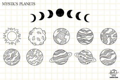 Hand Drawn Mystic & Doodle Esoteric Sublimation SVG, Fantasy SVG, Mystical Moon SVG, Magic Art SVG