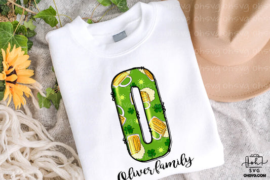 Letter O Patricks Day PNG, Custome Name Family St Patrick's Day, Shamrock Irish Alphabet PNG