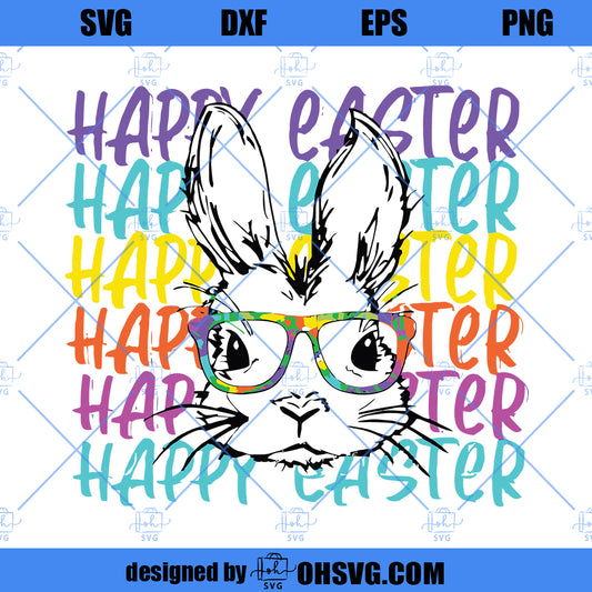 Bunny SVG, Happy Easter SVG, Bunny Glasses Tye Dye SVG