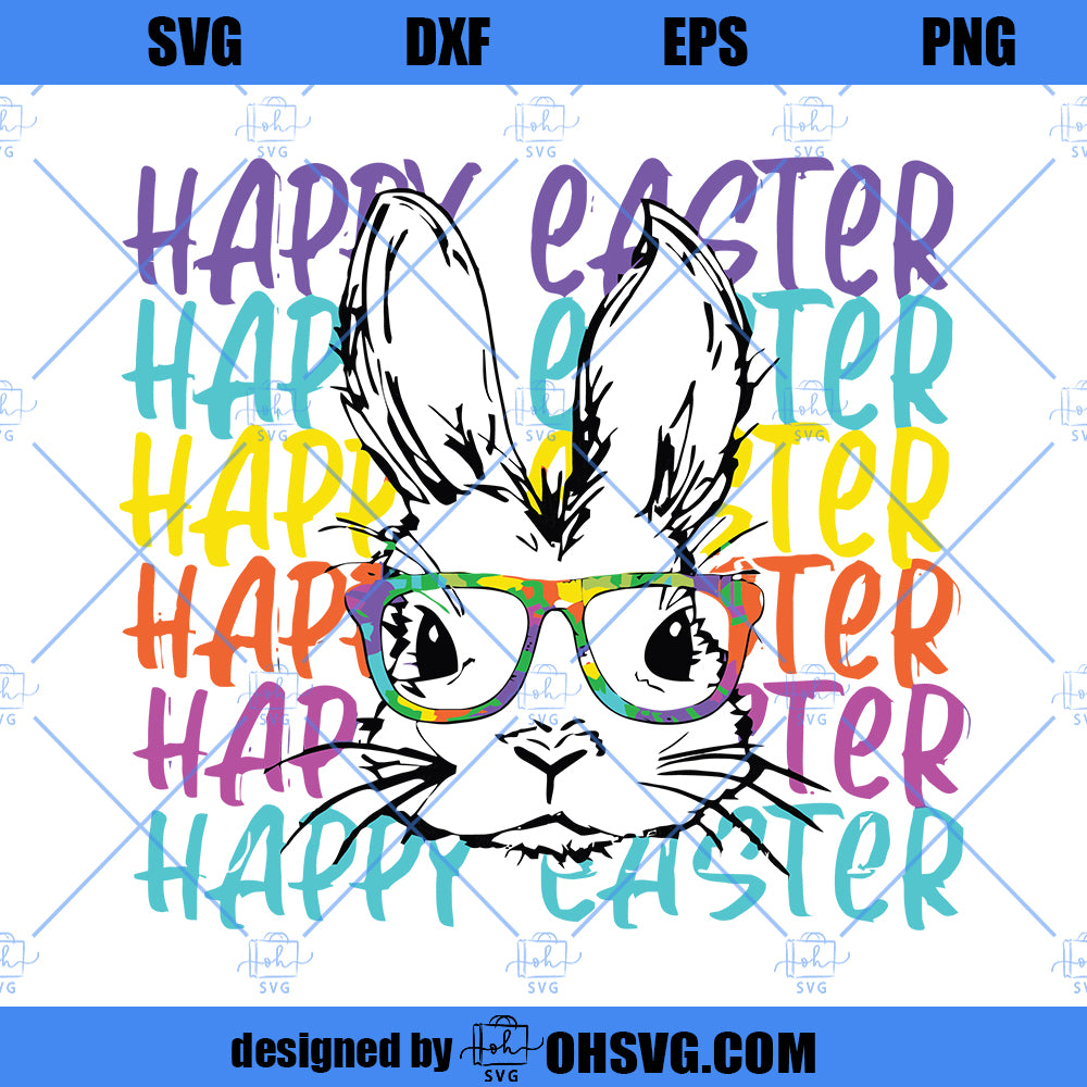 Bunny SVG, Happy Easter SVG, Bunny Glasses Tye Dye SVG