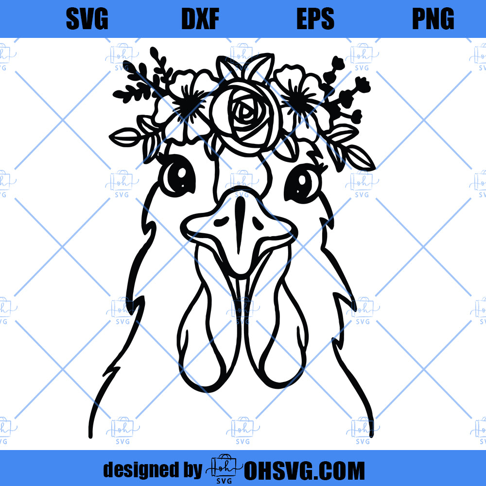 Chicken SVG, Chicken With Flower Crown SVG, Chicken Face SVG