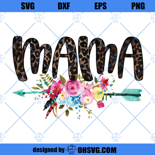 mama, leopard & floral png instant download, mama Design/ designs sublimation, Sublimate