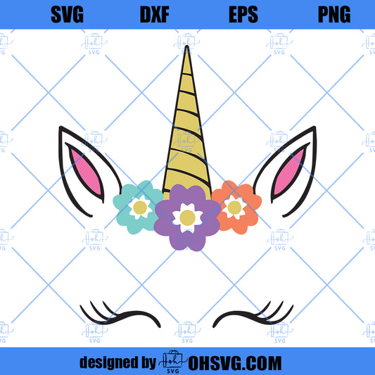 Unicorn Face - JPG, png & SVG, DXF cut file, Printable Digital, flowers, lashes - Instant Download