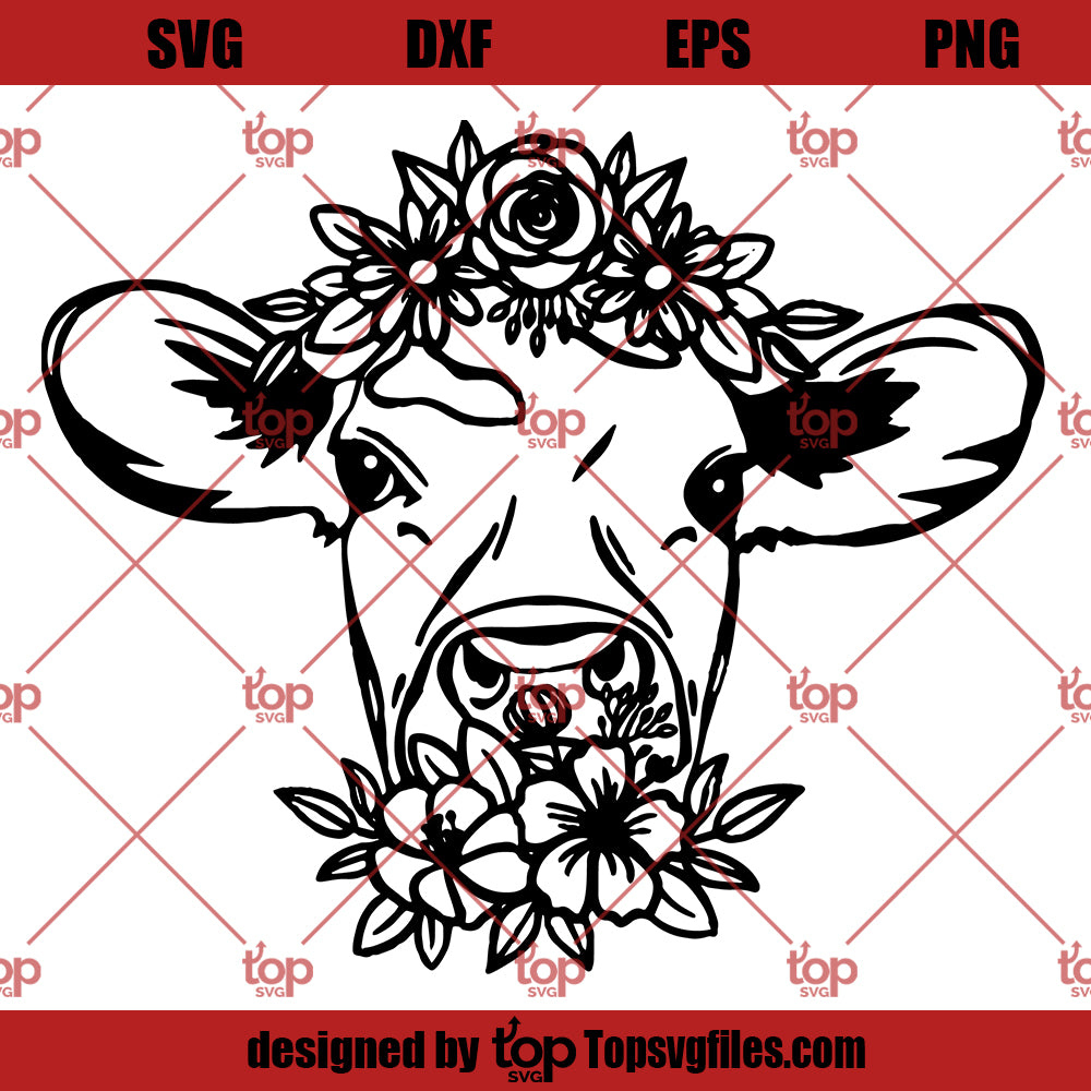 Cow SVG, Cow With Flower Crown SVG, Cow Flower SVG, Cow Floral SVG