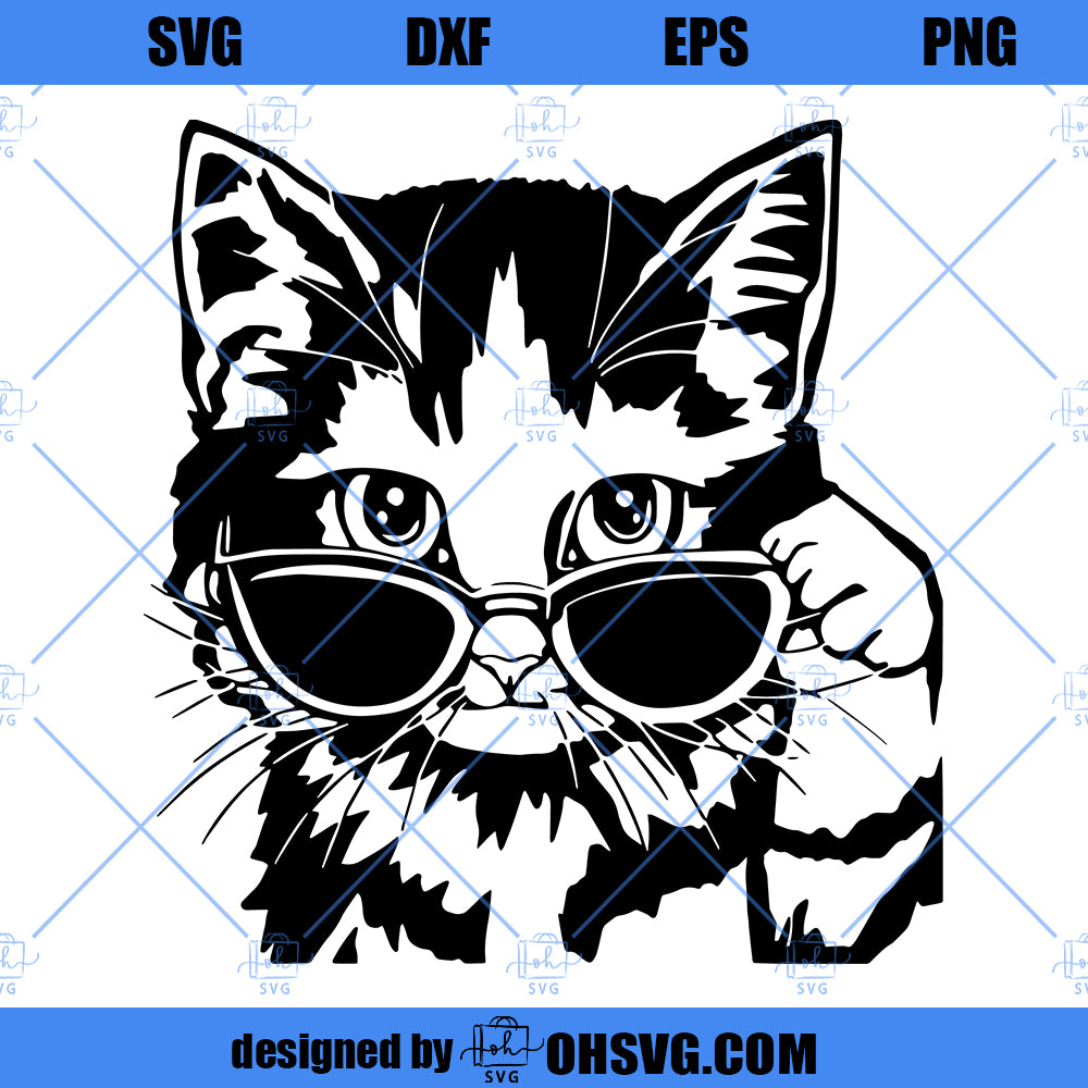 Cool Cat with glasses funny Svg Files • Png Files • Dxf Files • Jpeg files DIGITAL DOWNLOAD