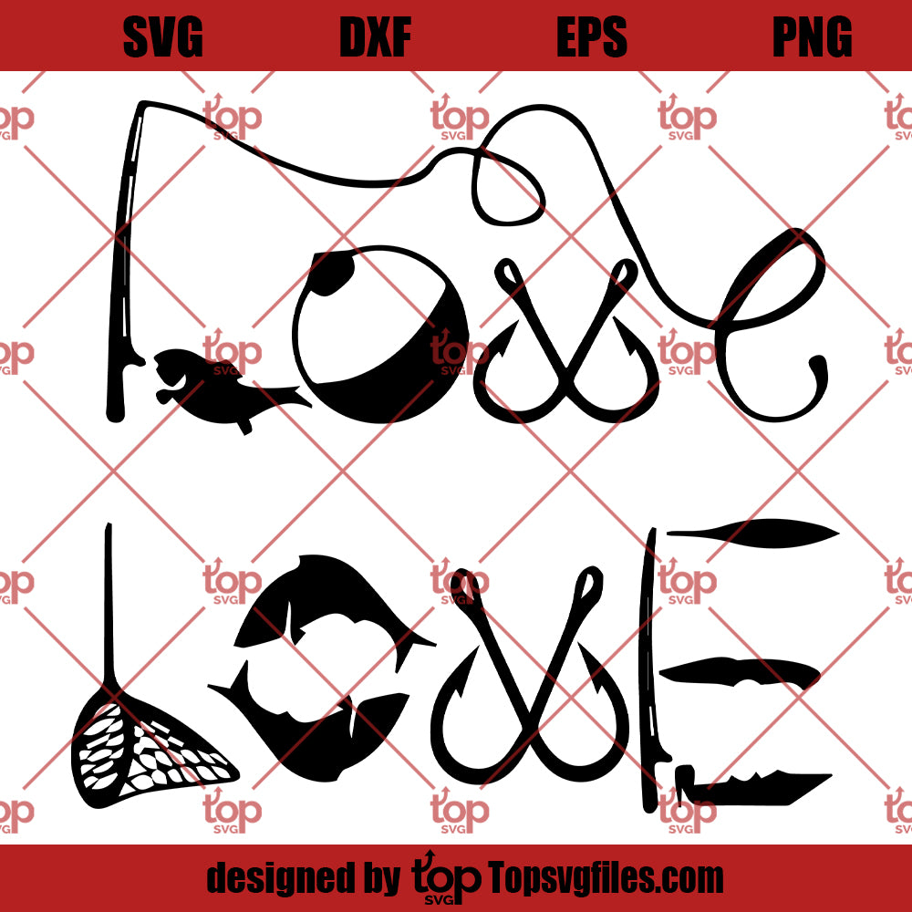 Fishing Love SVG - png - fcm - eps - dxf - ai - Cut File - Silhouette - Cricut - Love Fishing SVG - I Love fishing SVG - Fish Cut File