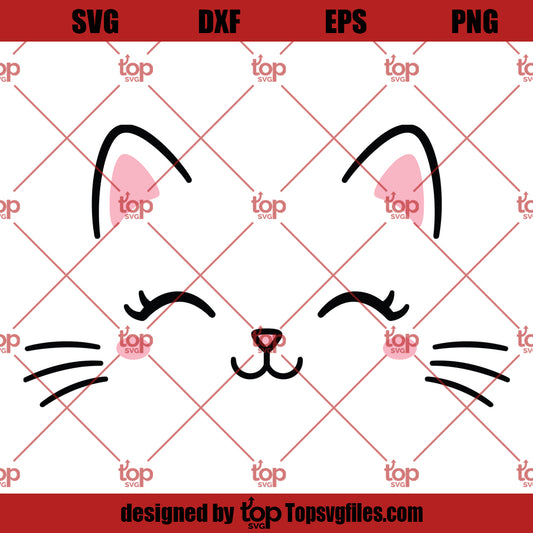 Cat Face SVG Kitten whiskers cut file Cute Kitty Eyelashes Baby cat head Kawaii Birthday Girl Silhouette Cricut Vinyl Shirt Bodysuit Iron on