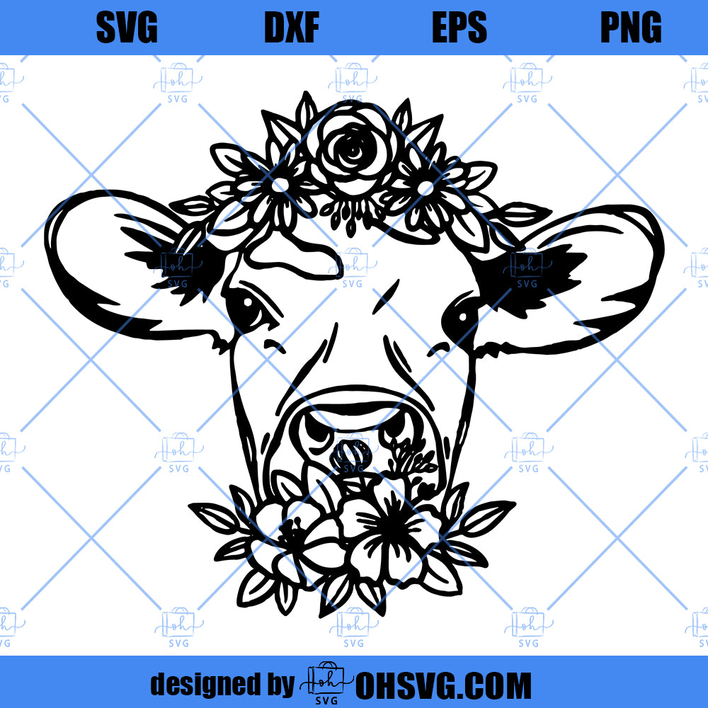 Cow SVG, Cow With Flower Crown SVG, Cow Flower SVG