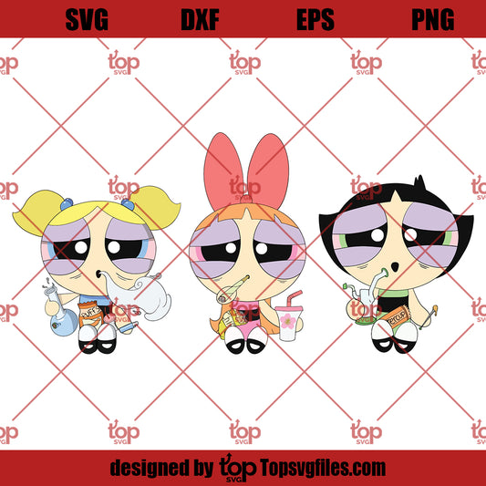 Powerpuff Girls Stoned SVG, Weed Powerpuff Girls SVG PNG DXF Cut Files For Cricut