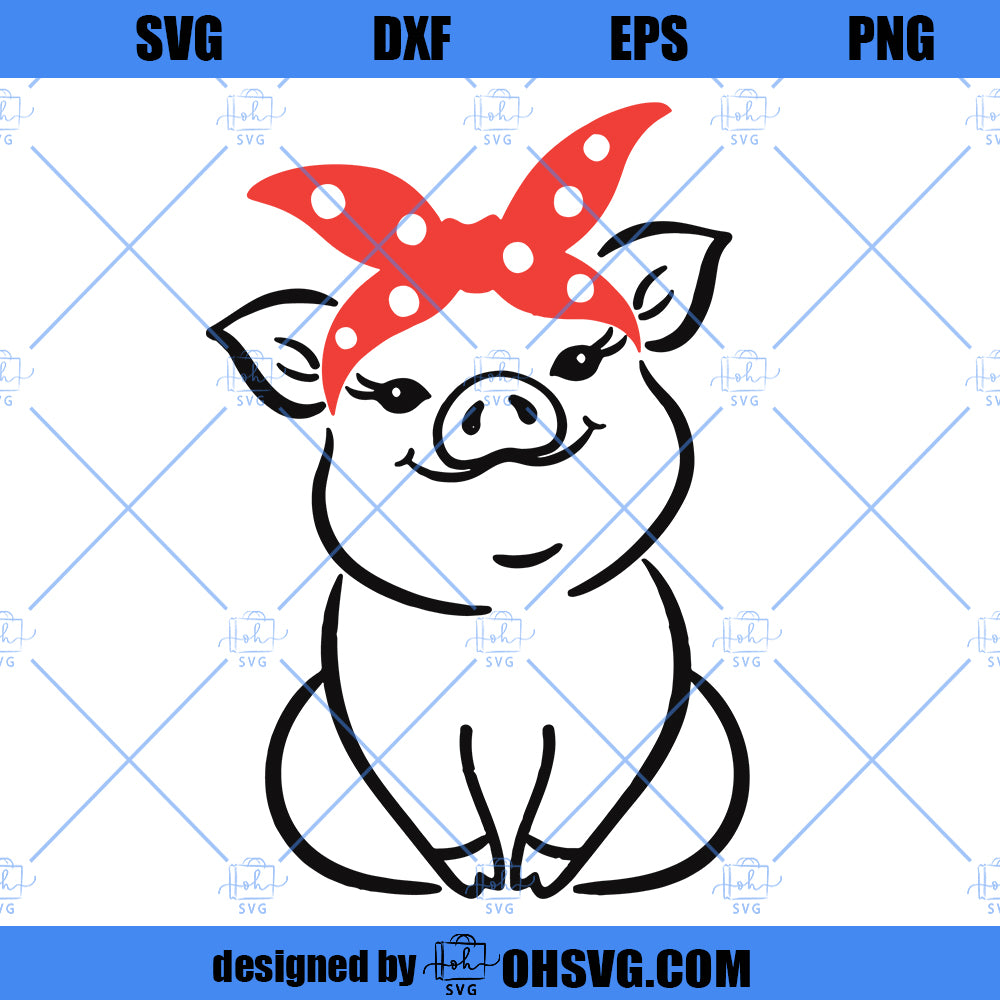 Pig Bandana SVG, Baby Pig With Bandana SVG, Little Girl Pig Cute SVG