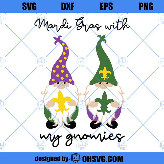 Mardi Gras With My Gnomies SVG, Mardi Gras Gnomies SVG