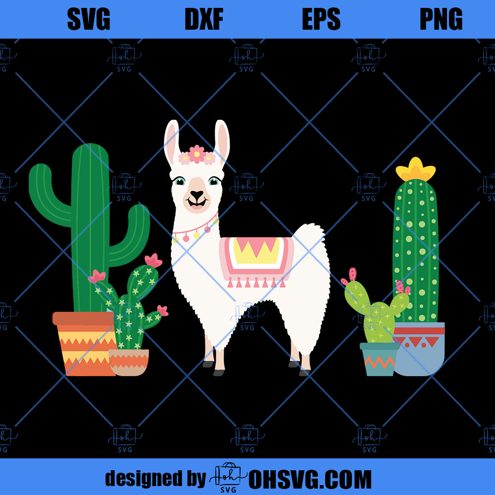 Llama SVG, Cute Llama Cactus SVG PNG DXF Cut Files For Cricut