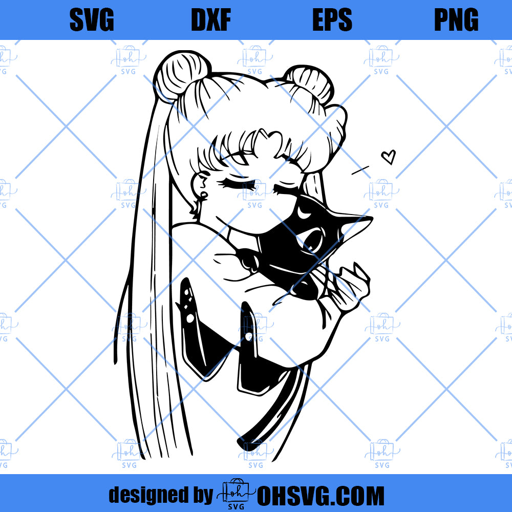 Sailor Moon SVG, Usagi Hug Luna Cat SVG, Usagi And Luna SVG