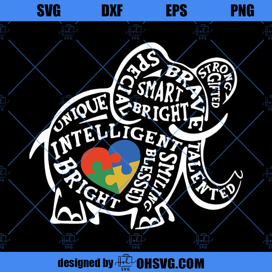 Autism Heart Elephant SVG, Autism Elephant Quote SVG